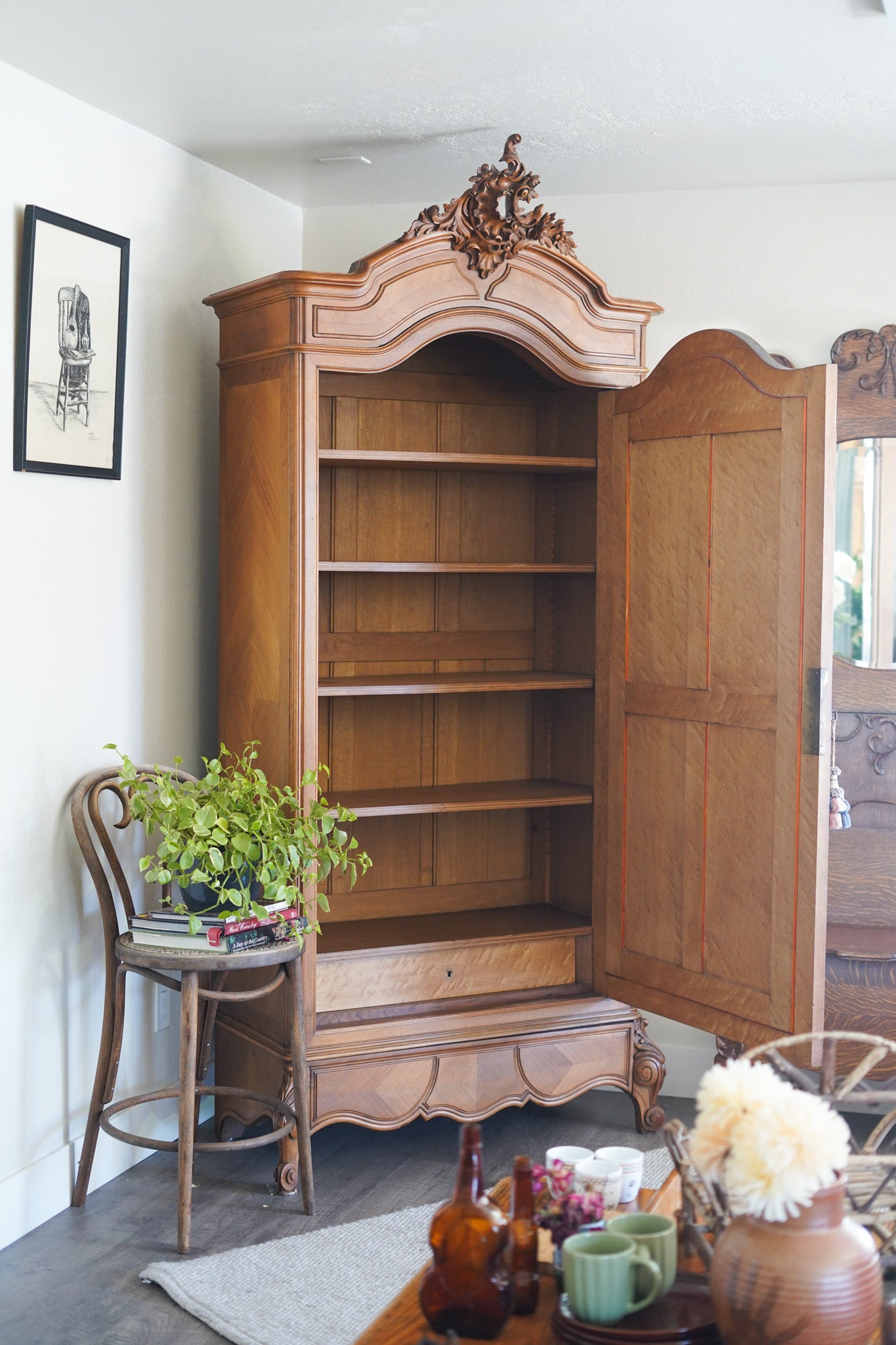 Vintage French Provincial Louis XV-Style Mirrored Armoire