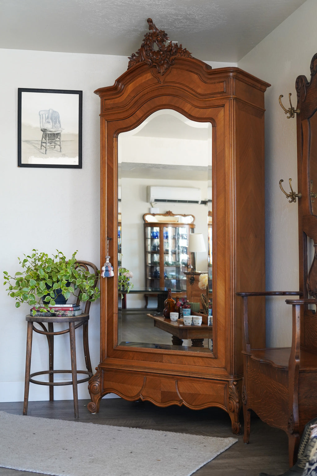 Vintage French Provincial Louis XV-Style Mirrored Armoire