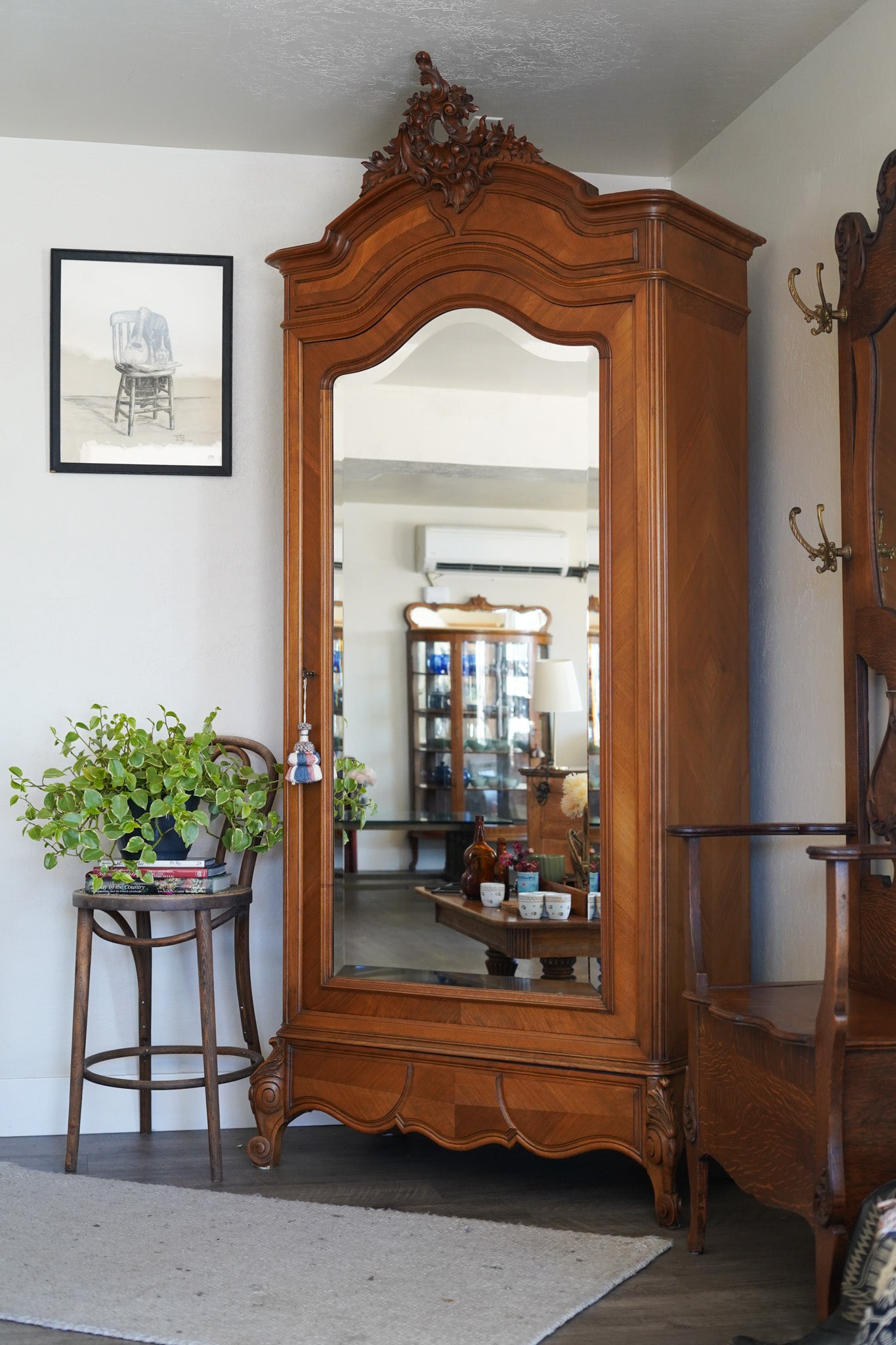 Vintage French Provincial Louis XV-Style Mirrored Armoire