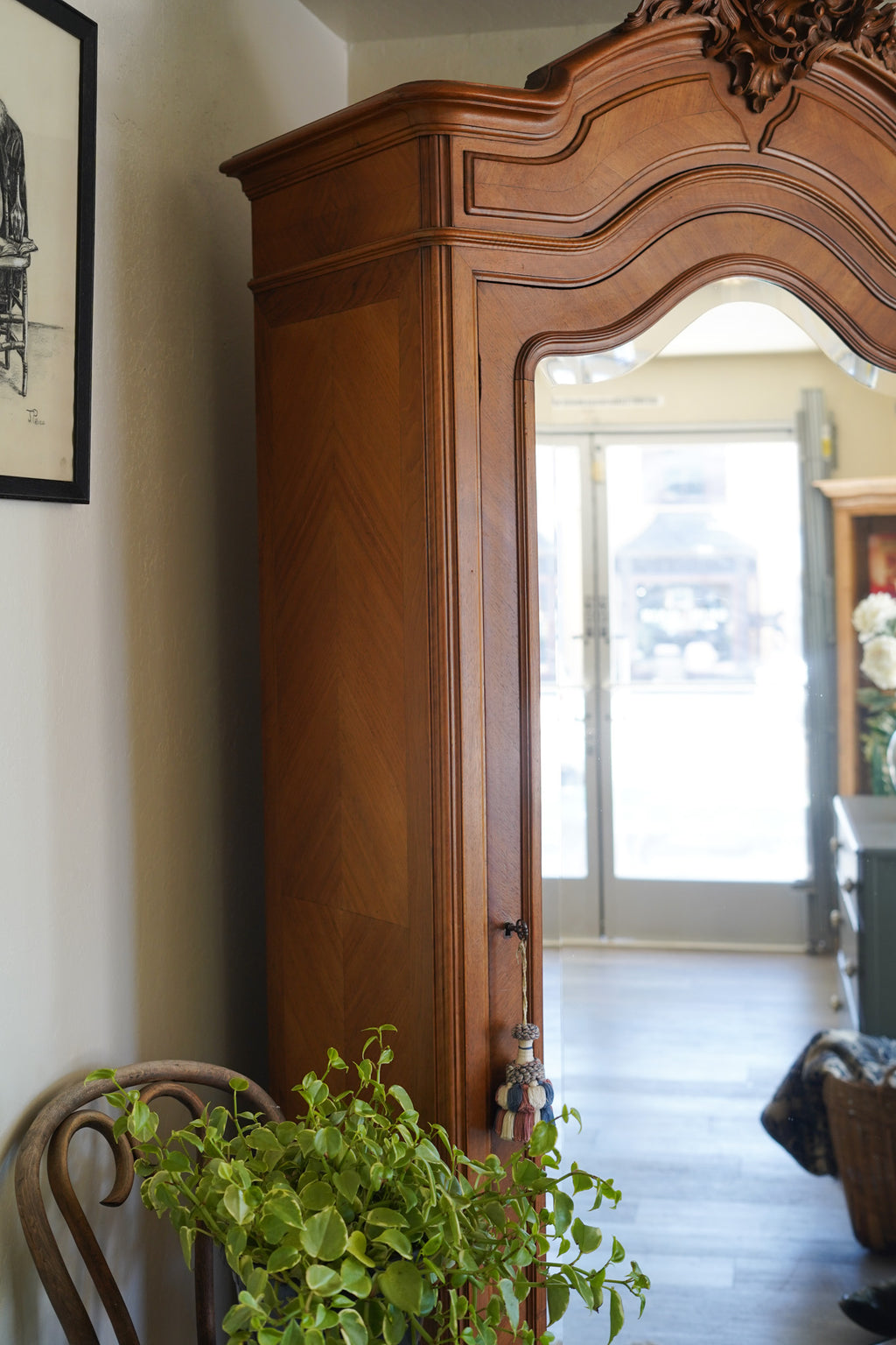 Vintage French Provincial Louis XV-Style Mirrored Armoire
