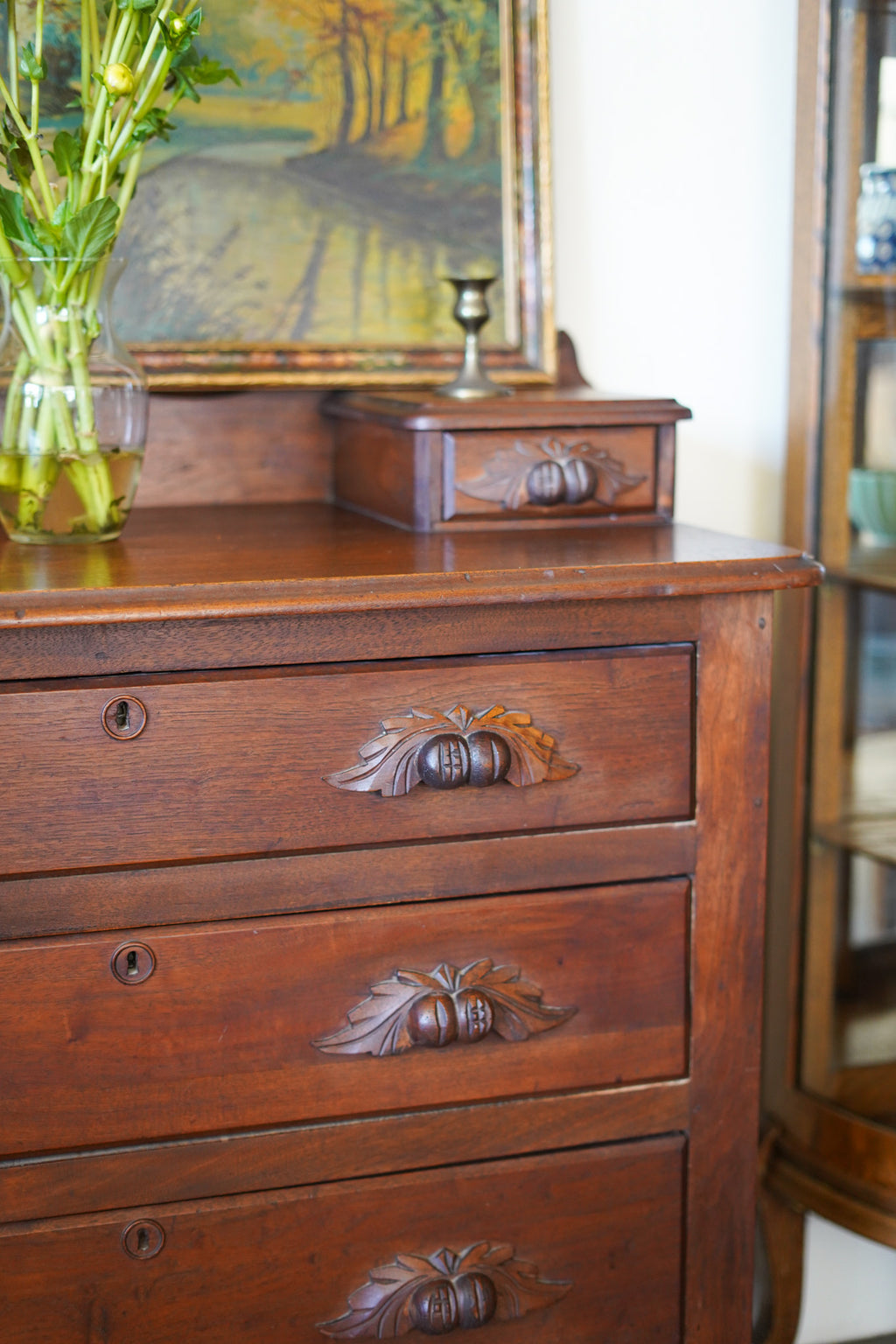 Antique Fruit Handle Dresser (Dark Finish)