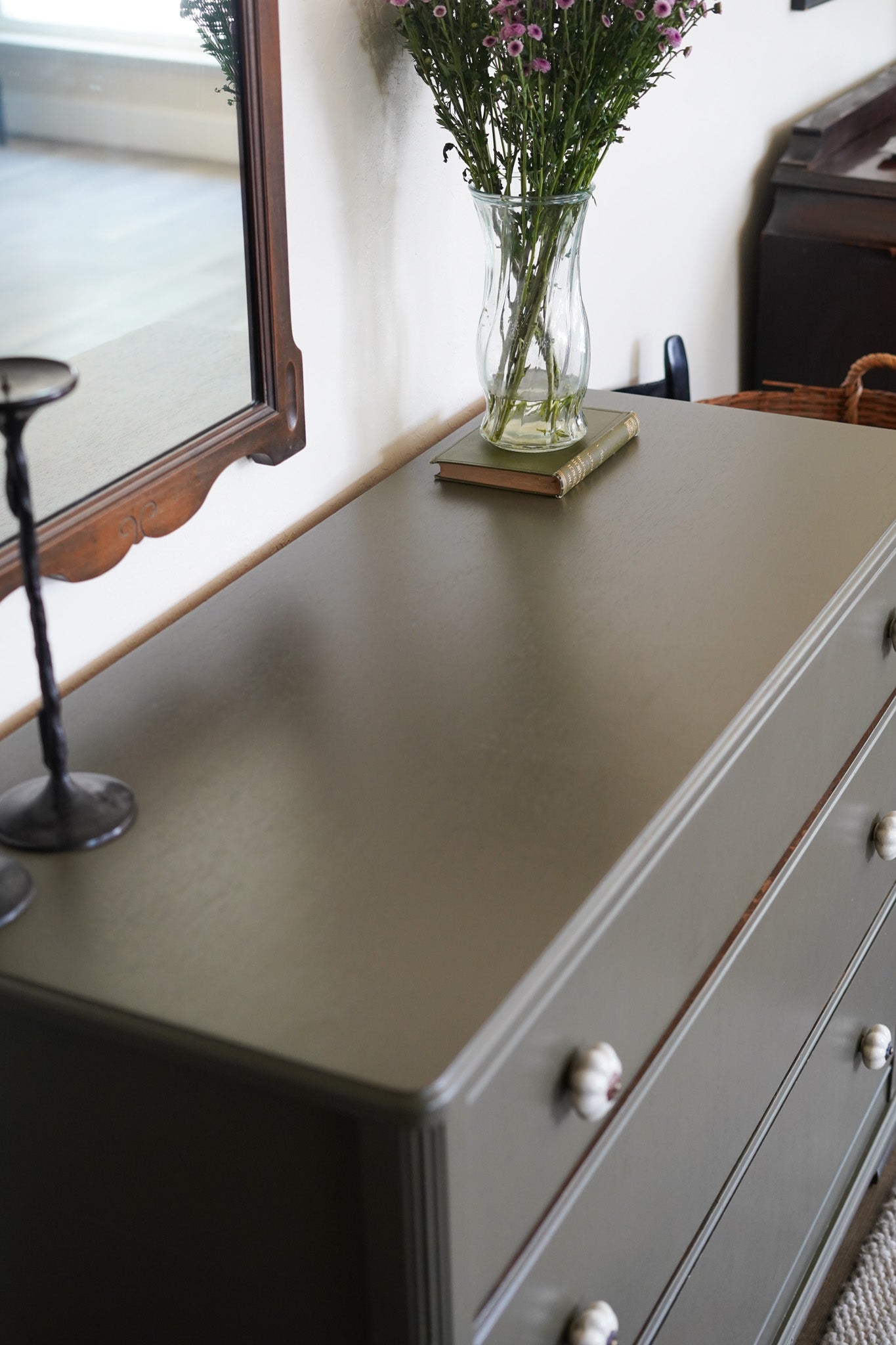 Antique Green Dresser with Flower Knobs