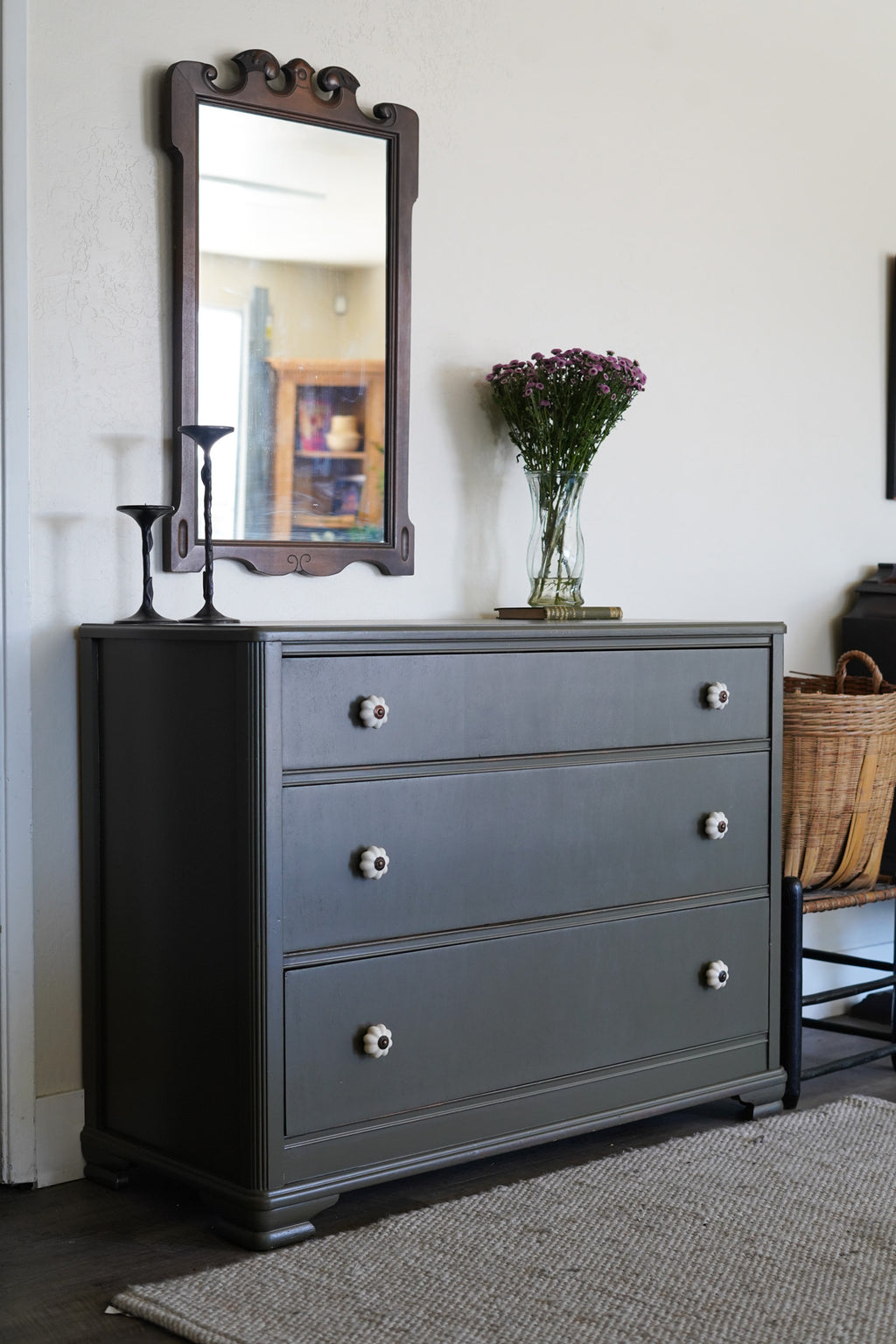 Antique Green Dresser with Flower Knobs