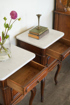 Antique Chippendale-Style Marble-Top Nightstands (Pair)