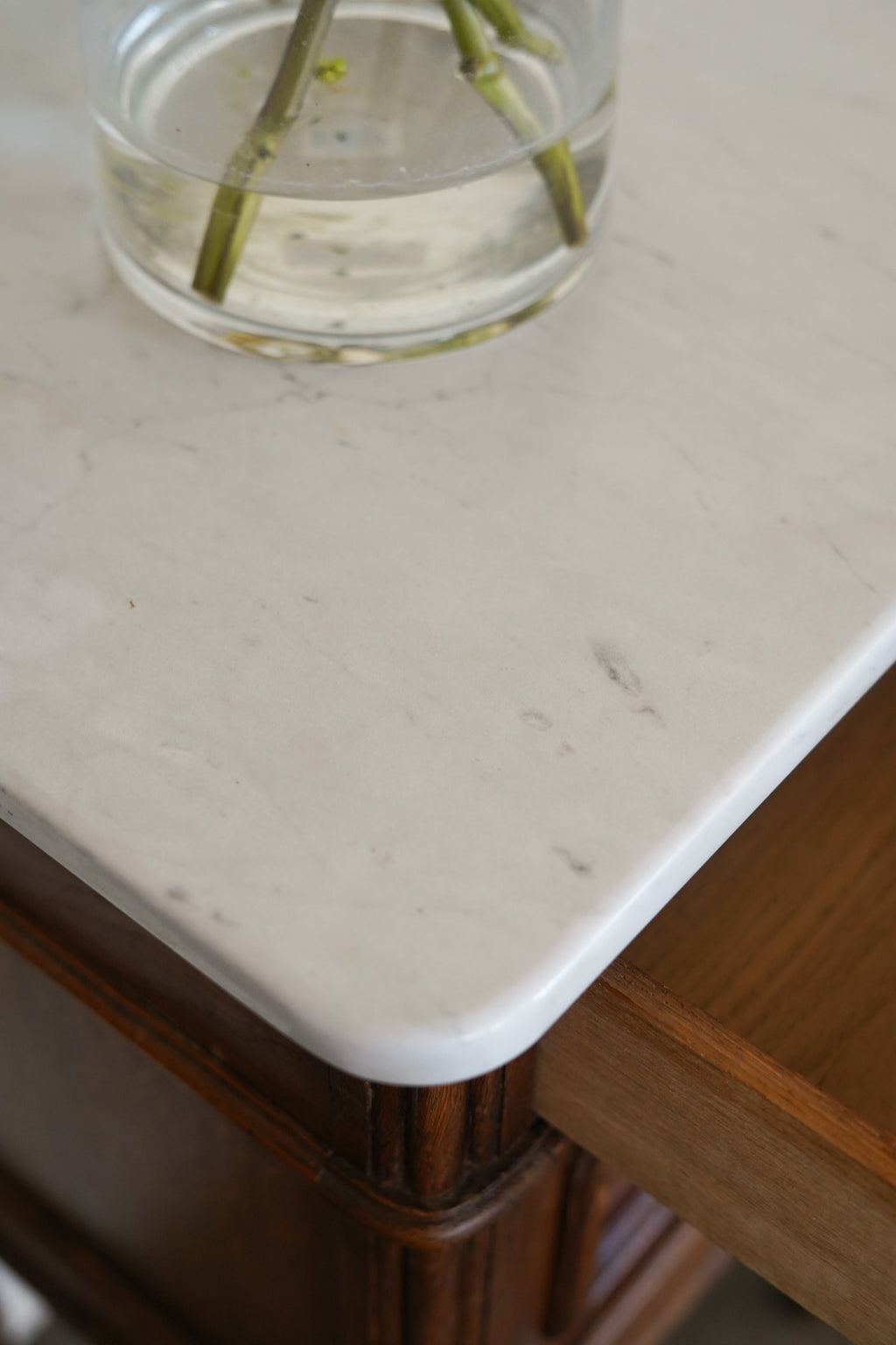 Antique Chippendale-Style Marble-Top Nightstands (Pair)