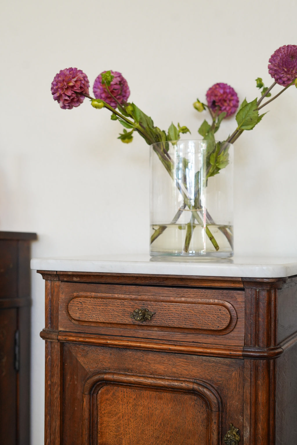 Antique Chippendale-Style Marble-Top Nightstands (Pair)