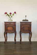 Antique Chippendale-Style Marble-Top Nightstands (Pair)