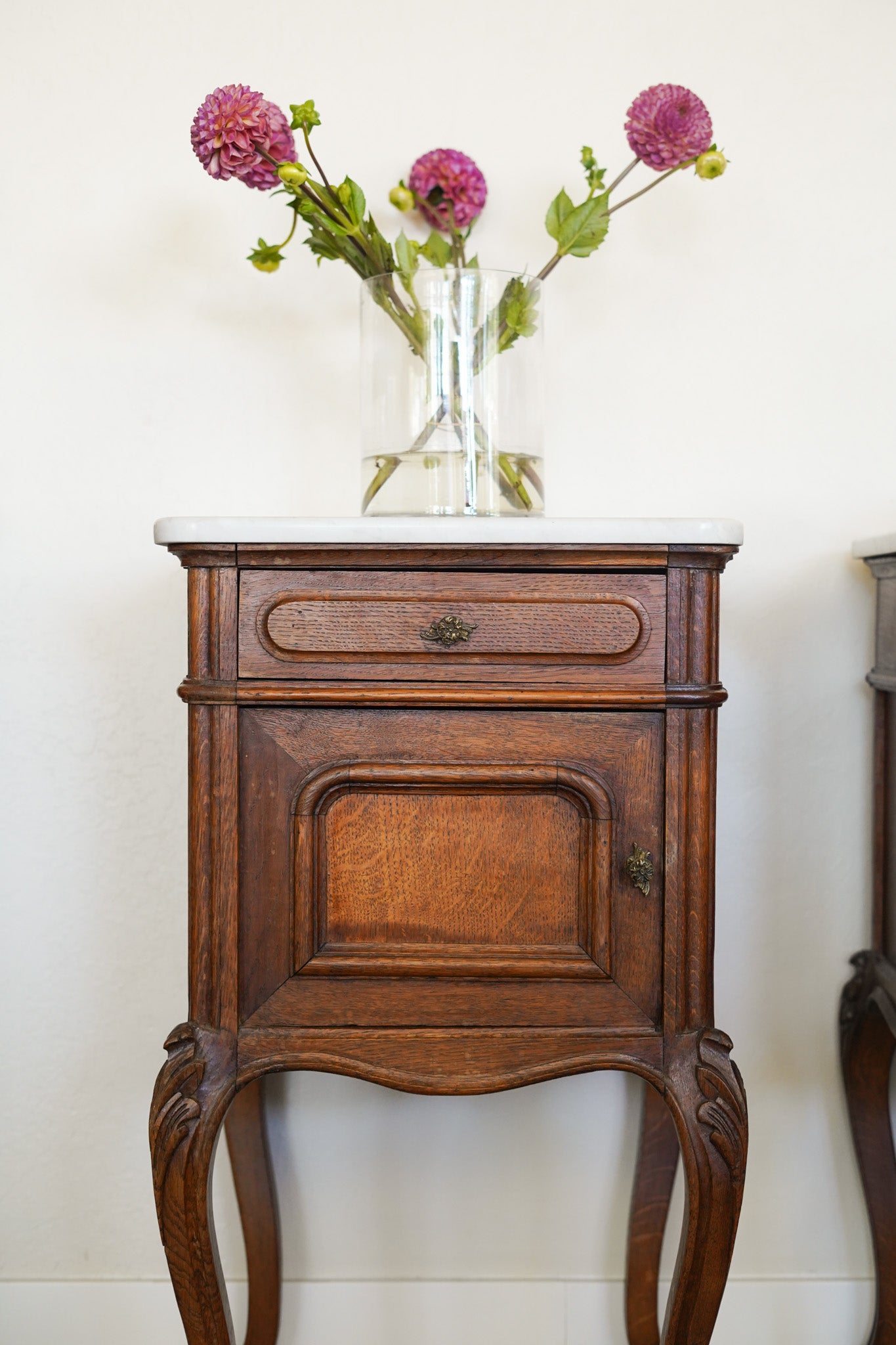 Antique Chippendale-Style Marble-Top Nightstands (Pair)