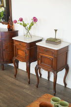 Antique Chippendale-Style Marble-Top Nightstands (Pair)
