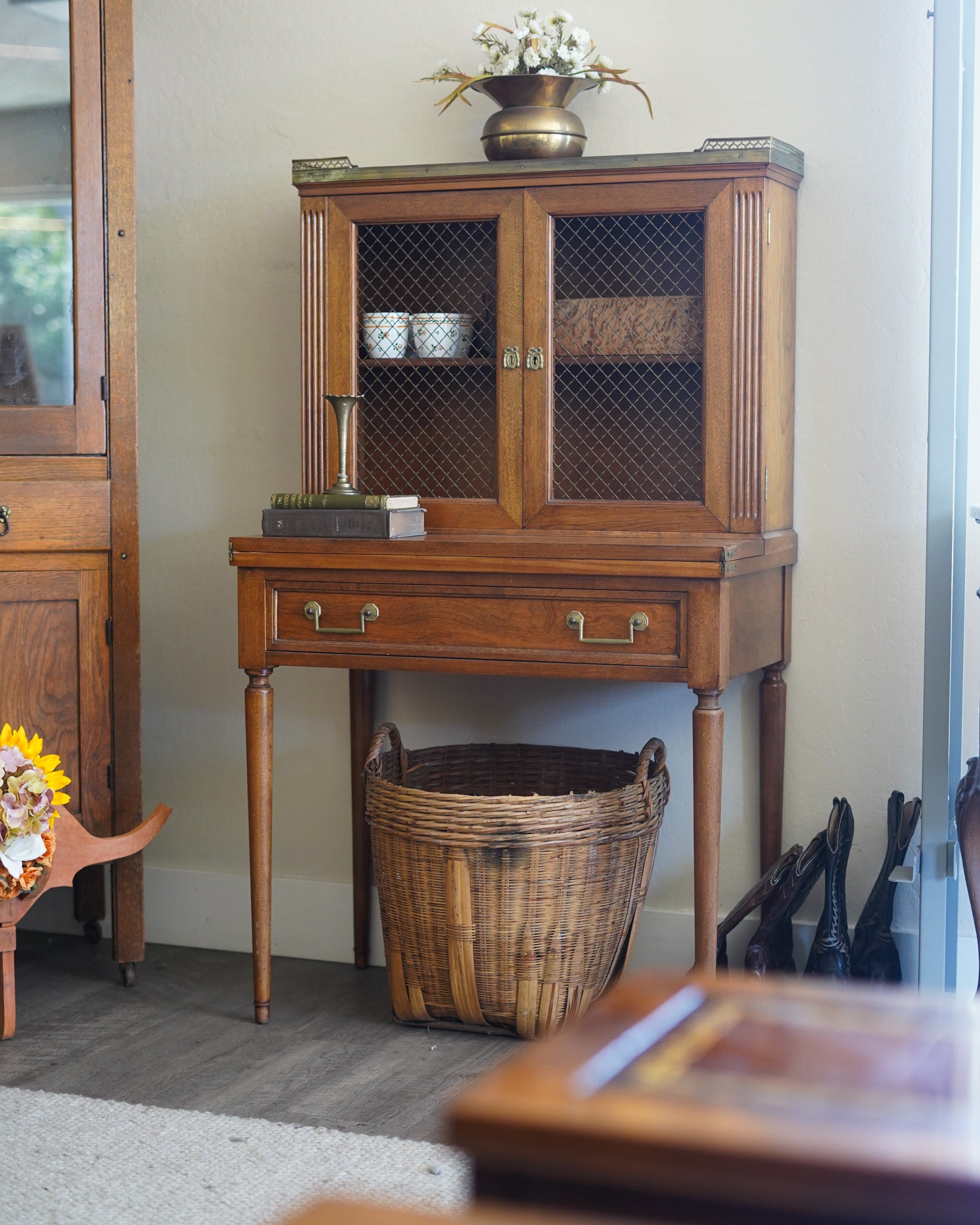 Vintage Secretary Desk with Cabinet — 1930s (No Key)