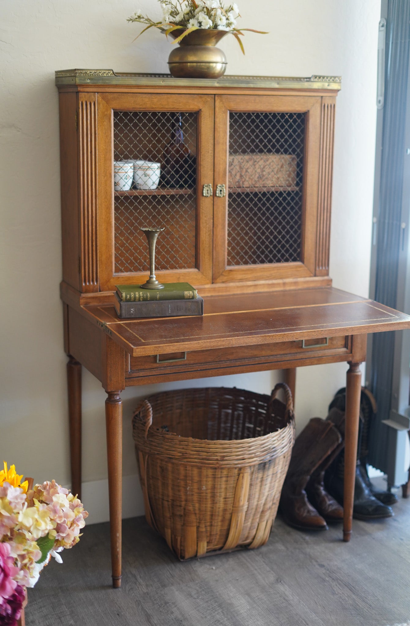 Vintage Secretary Desk with Cabinet — 1930s (No Key)