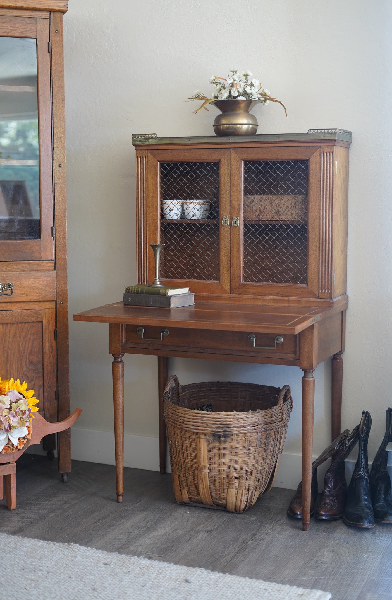 Vintage Secretary Desk with Cabinet — 1930s (No Key)