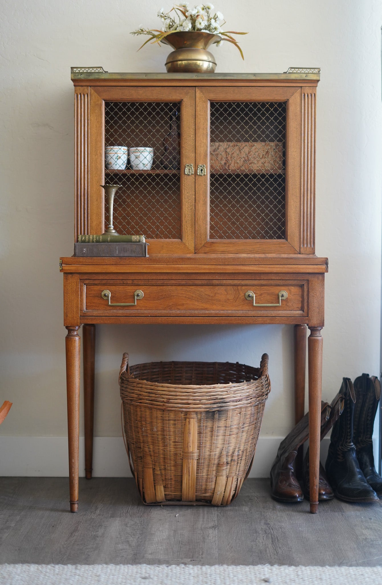 Vintage Secretary Desk with Cabinet — 1930s (No Key)