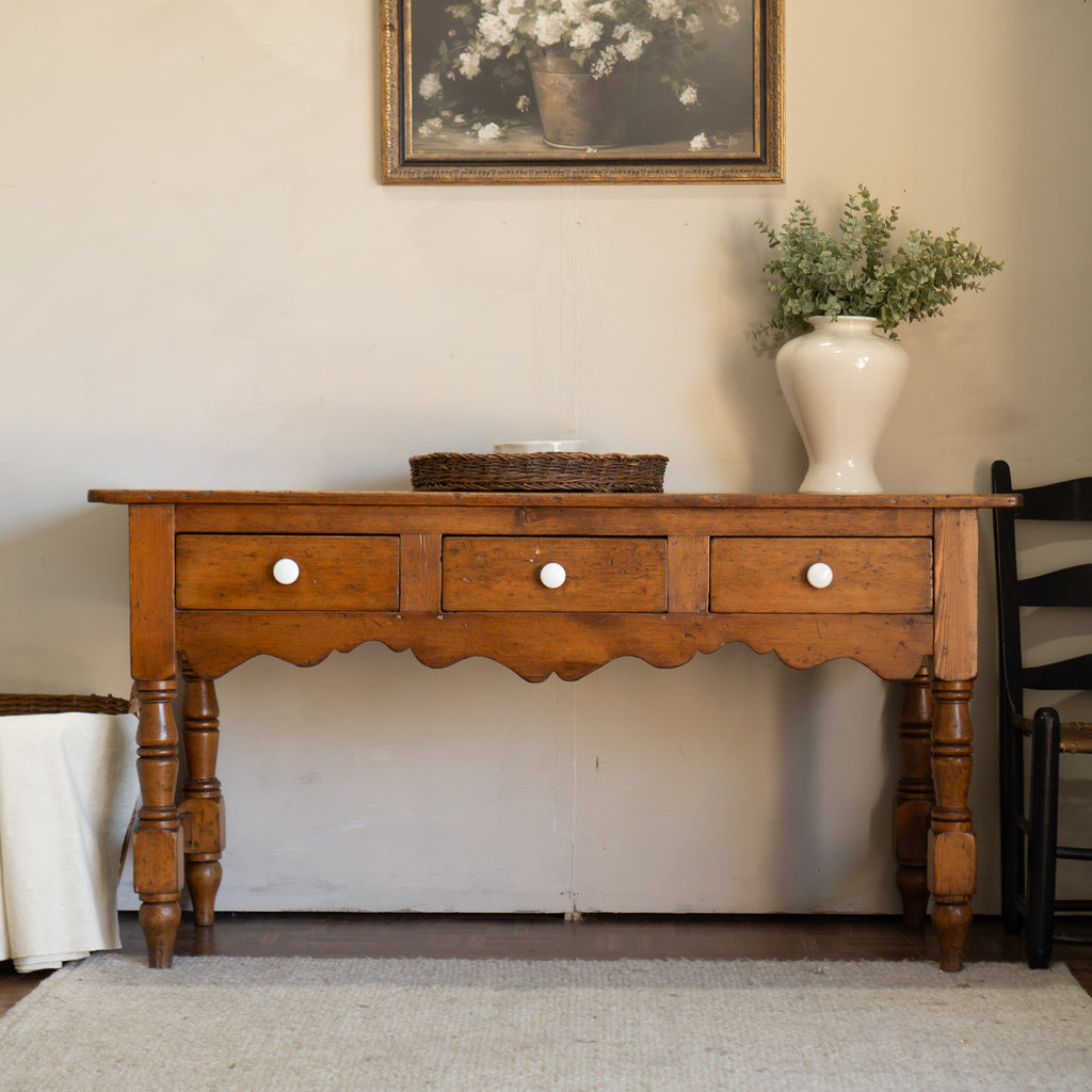 Antique Pine Farmhouse Console Table | 100+ Years | Dovetail Drawers | $675