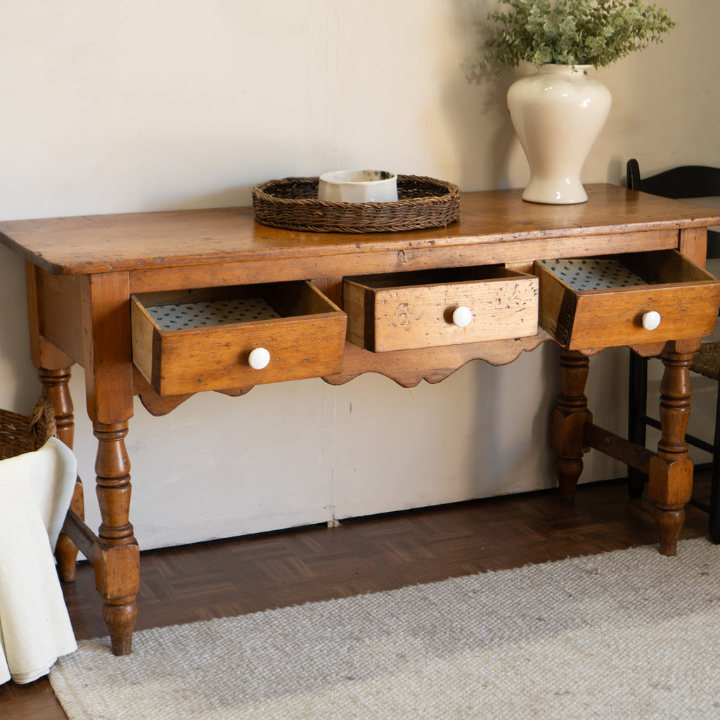 Antique Pine Farmhouse Console Table | 100+ Years | Dovetail Drawers | $675