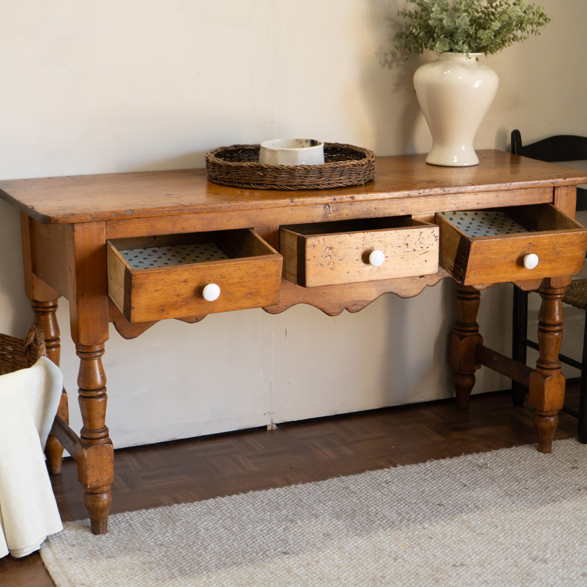 Antique Pine Farmhouse Console Table | 100+ Years | Dovetail Drawers | $675