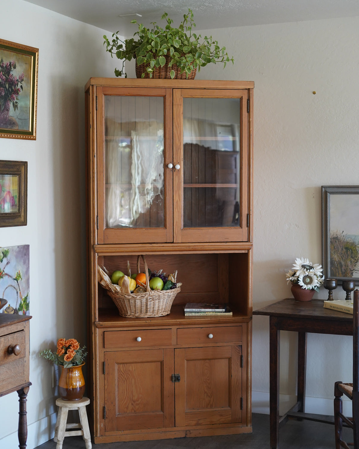 Antique Pine Hutch – Tall Antique Kitchen Cabinet | San Jose