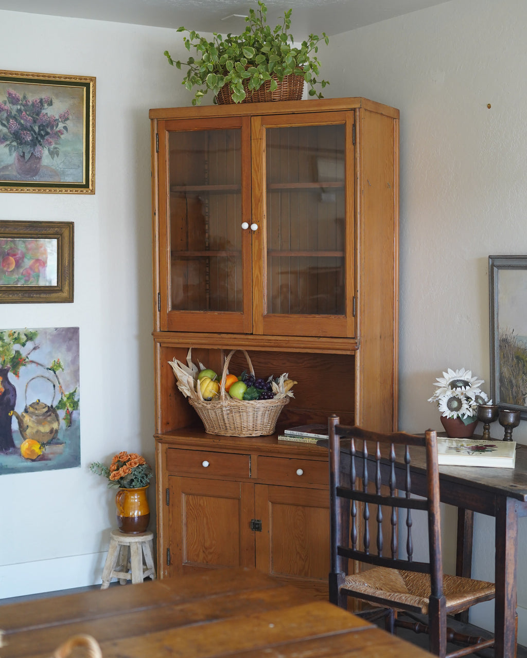 Antique Pine Hutch – Tall Antique Kitchen Cabinet | San Jose