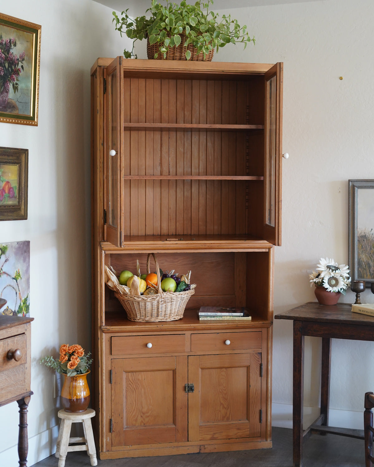 Antique Pine Hutch – Tall Antique Kitchen Cabinet | San Jose