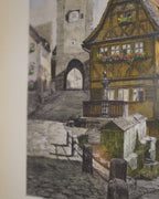 Hand-colored etching of the Plönlein, Rothenburg, by Hans Böhme