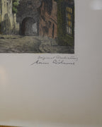 Hand-colored etching of the Plönlein, Rothenburg, by Hans Böhme
