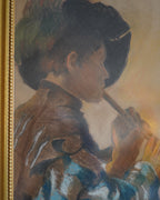 Pastel of a boy playing the flute by Rosemary Thibault