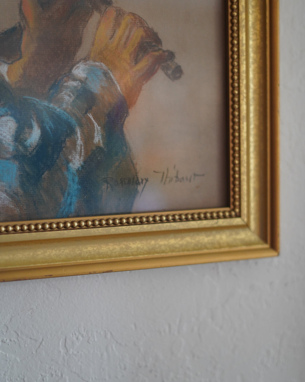Pastel of a boy playing the flute by Rosemary Thibault
