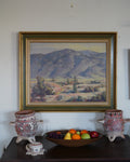 1940 desert landscape oil with covered wagon, Haven Charles Ketelson