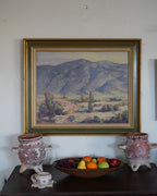 1940 desert landscape oil with covered wagon, Haven Charles Ketelson