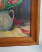 Watercolor of tulips in a pitcher, J. Mayer 1948