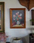Watercolor of tulips in a pitcher, J. Mayer 1948