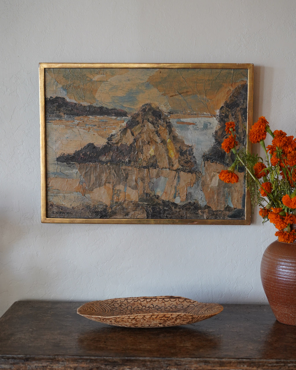 Mixed media coastal cliffs by L. Wilkinson