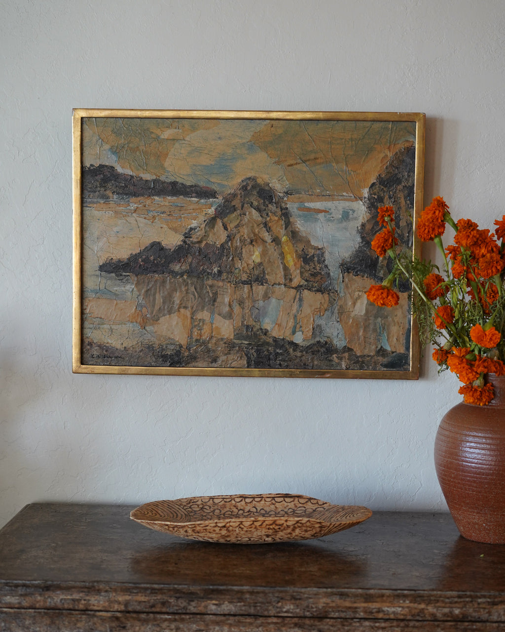 Mixed media coastal cliffs by L. Wilkinson