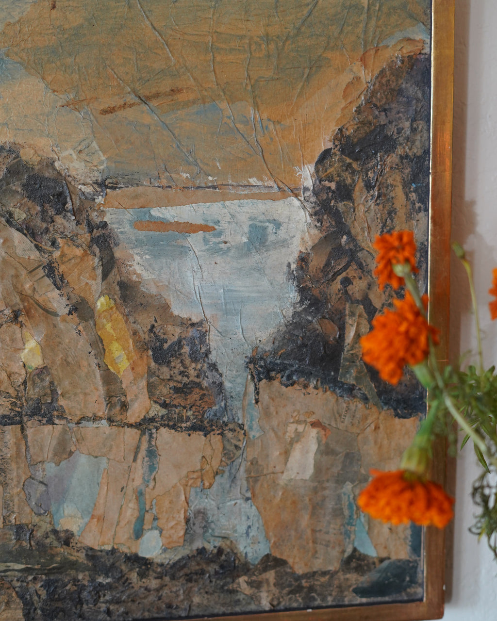 Mixed media coastal cliffs by L. Wilkinson