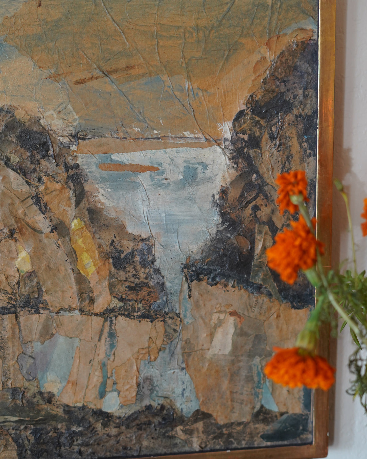 Mixed media coastal cliffs by L. Wilkinson