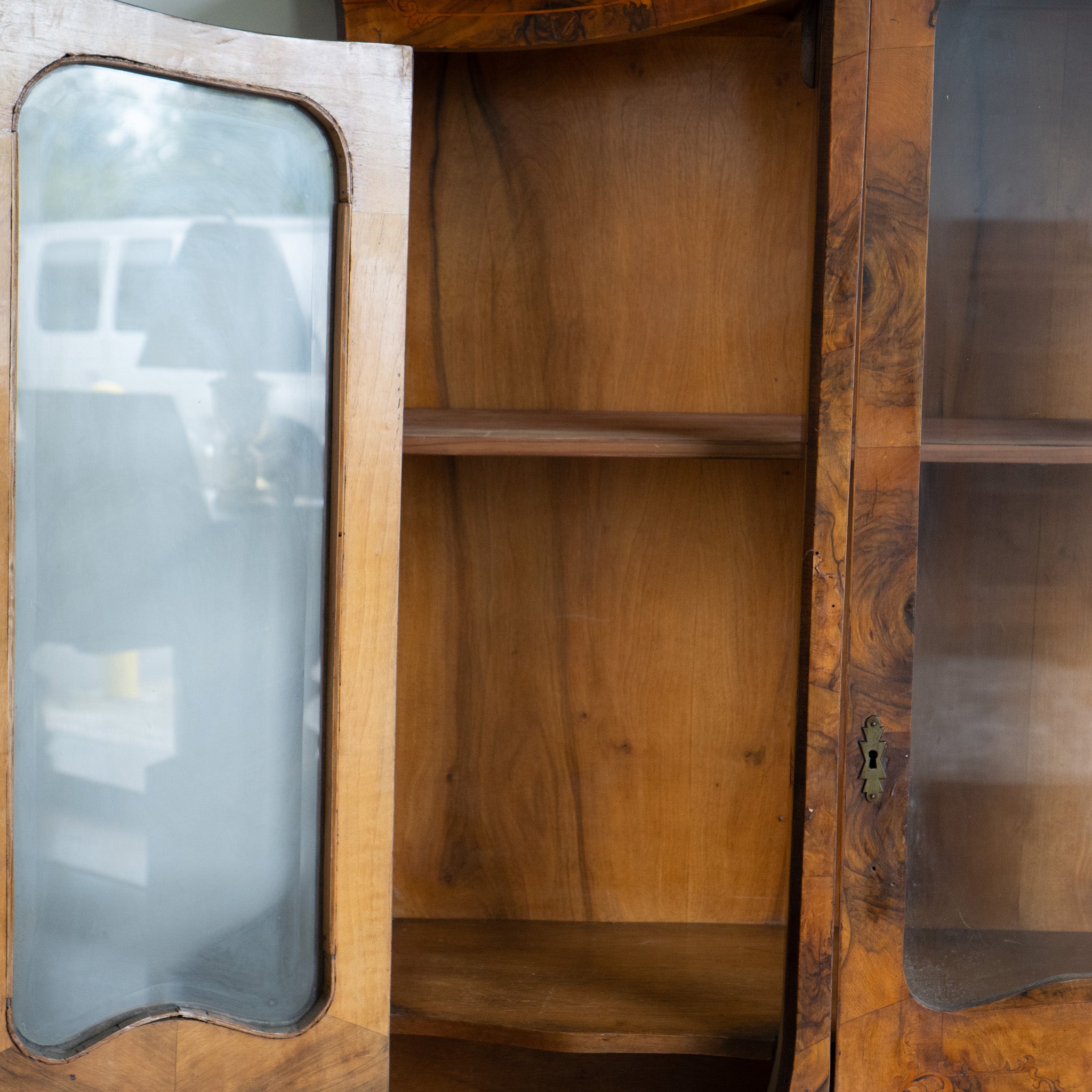 Vintage Bombay China Cabinet | Burl Wood Veneer | Statement Piece