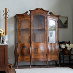 Vintage Bombay China Cabinet | Burl Wood Veneer | Statement Piece