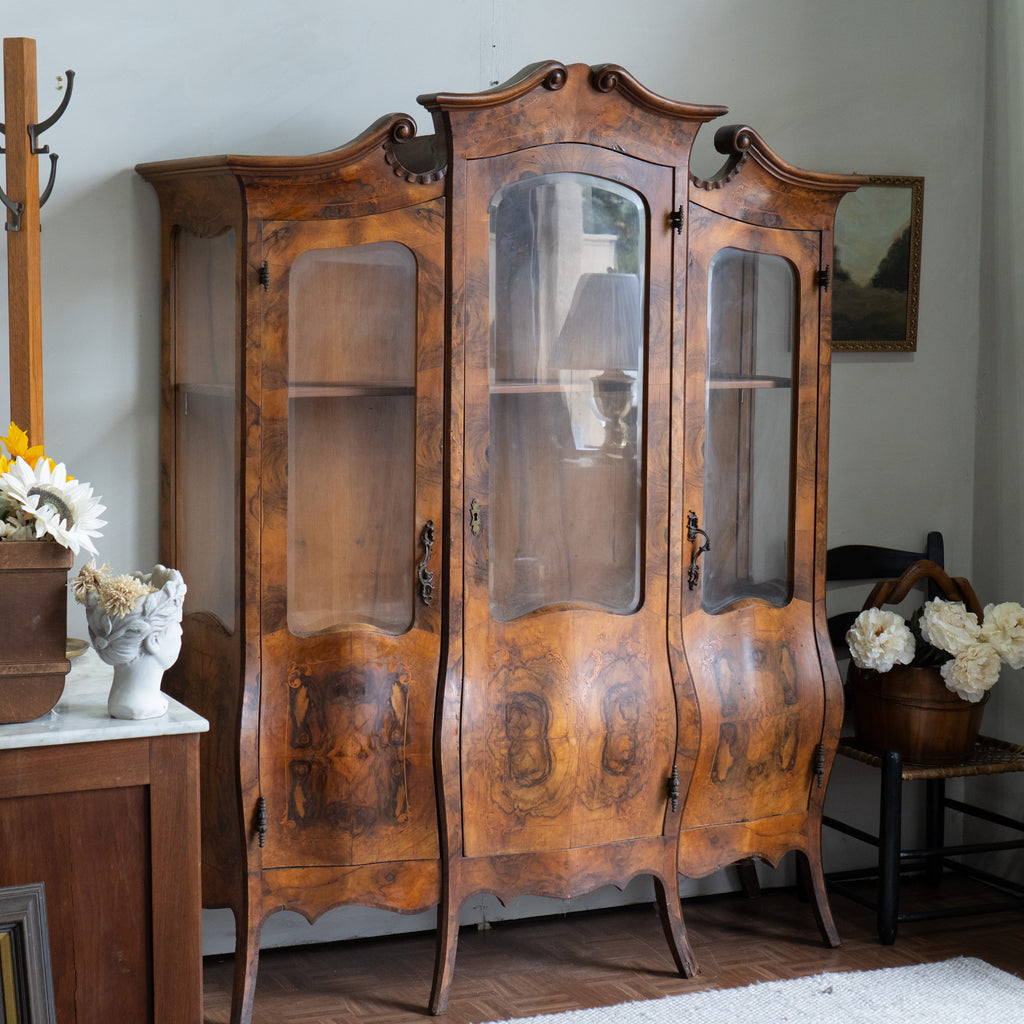 Vintage Bombay China Cabinet | Burl Wood Veneer | Statement Piece