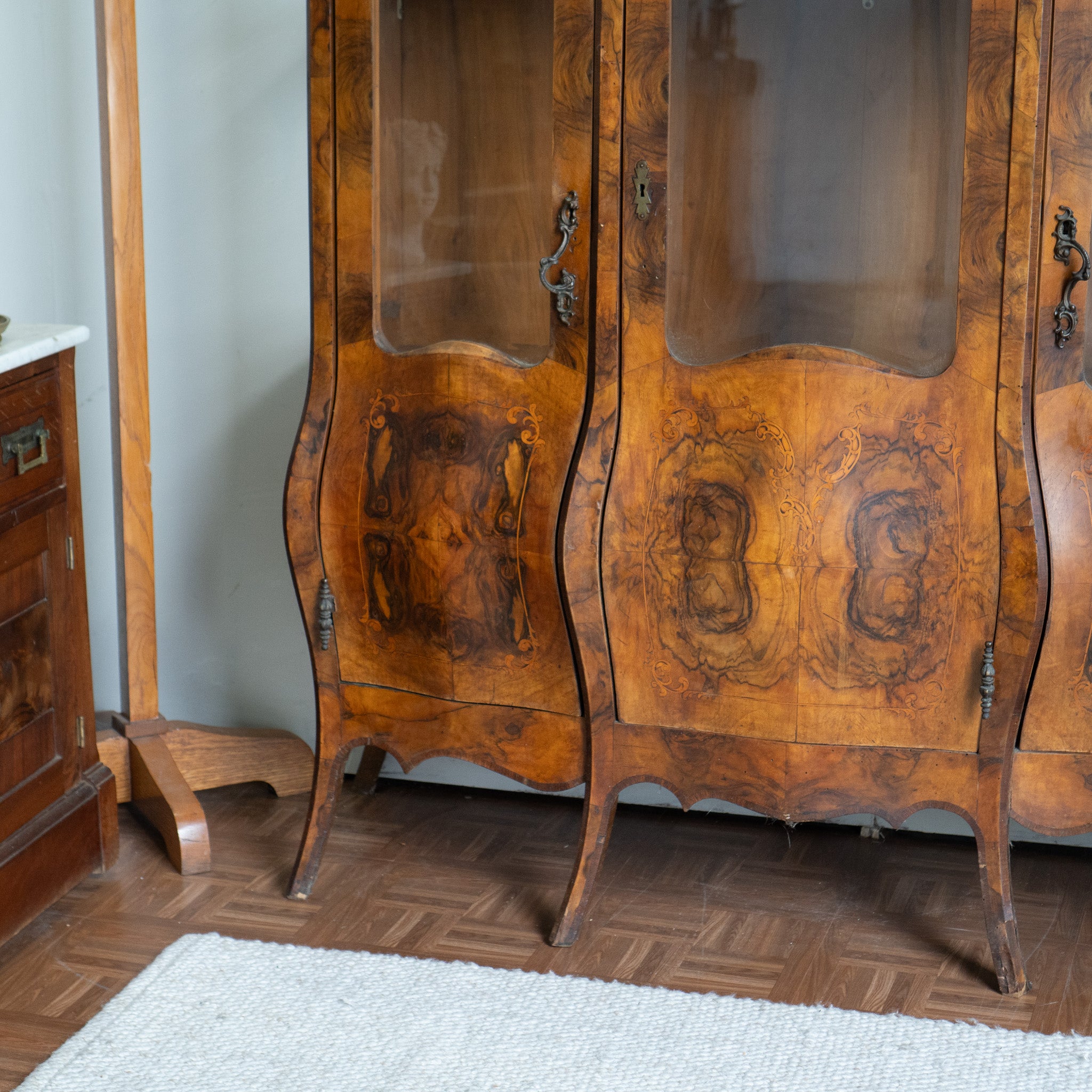 Vintage Bombay China Cabinet | Burl Wood Veneer | Statement Piece