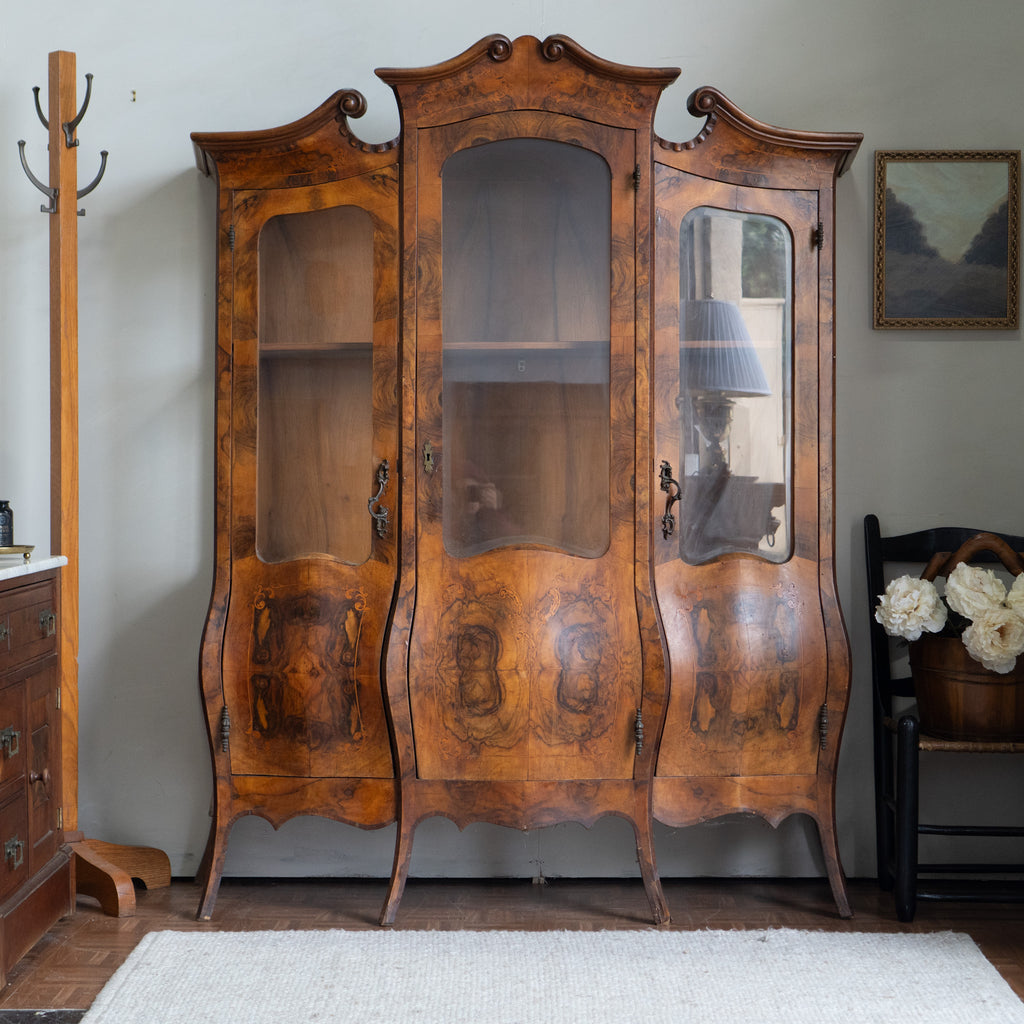 Vintage Bombay China Cabinet | Burl Wood Veneer | Statement Piece