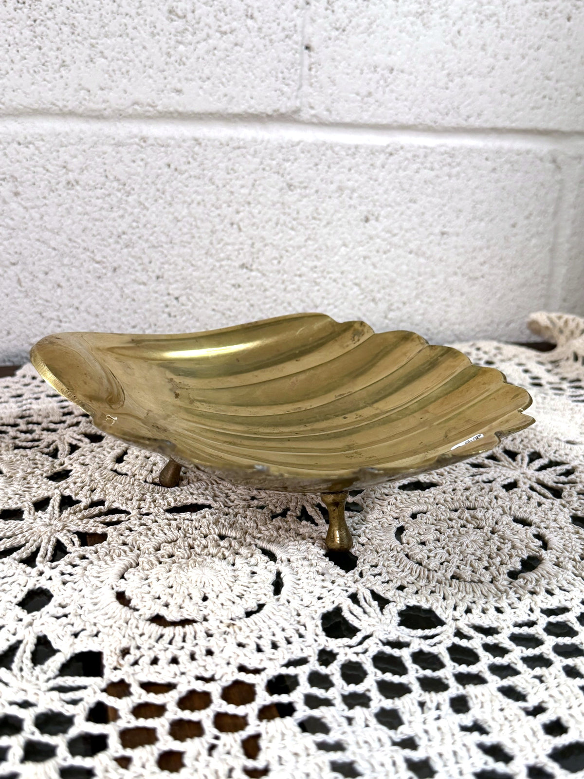 Vintage Brass Shell Trinket Dish, side