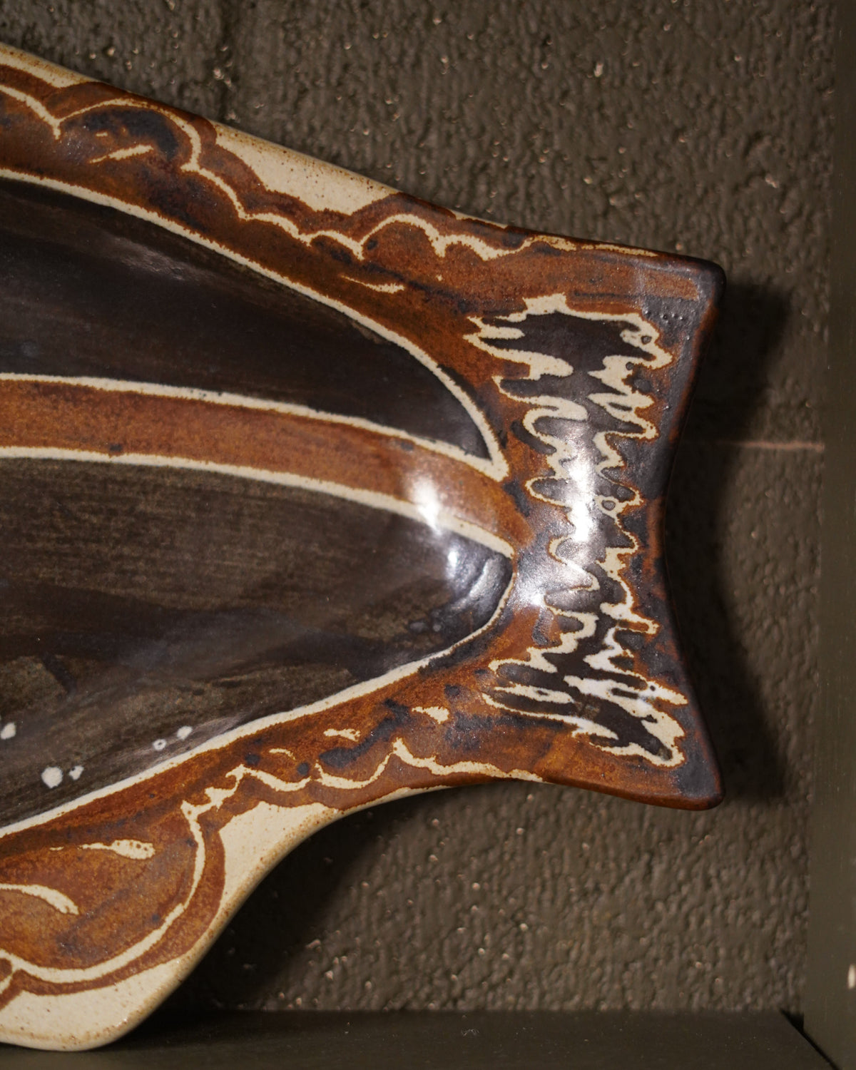 Vintage Signed Studio Pottery Fish Platter, tail