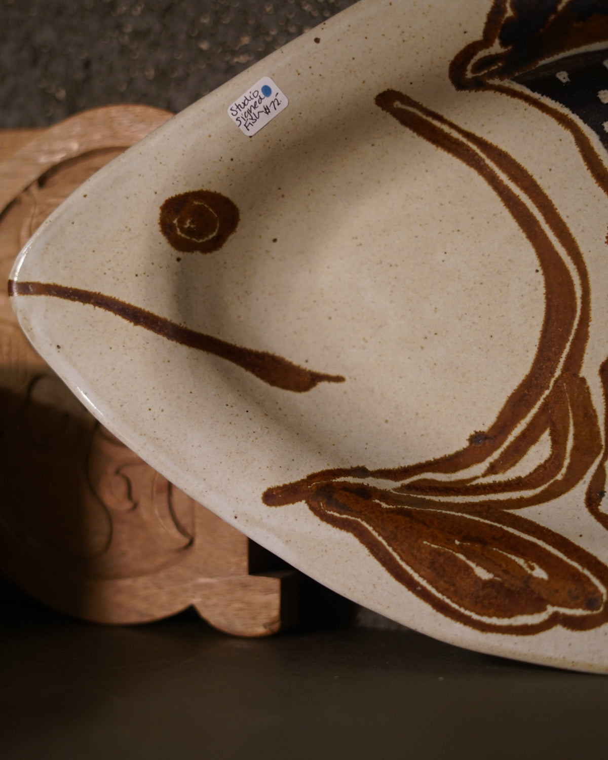 Vintage Signed Studio Pottery Fish Platter, head