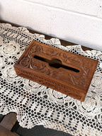 Vintage Hand-Carved Wood Tissue Box
