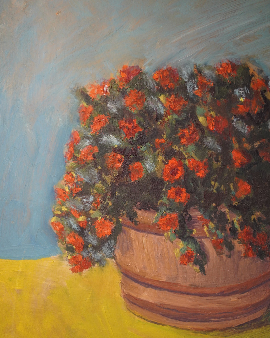 Original Floral Oil Painting on Board, detail
