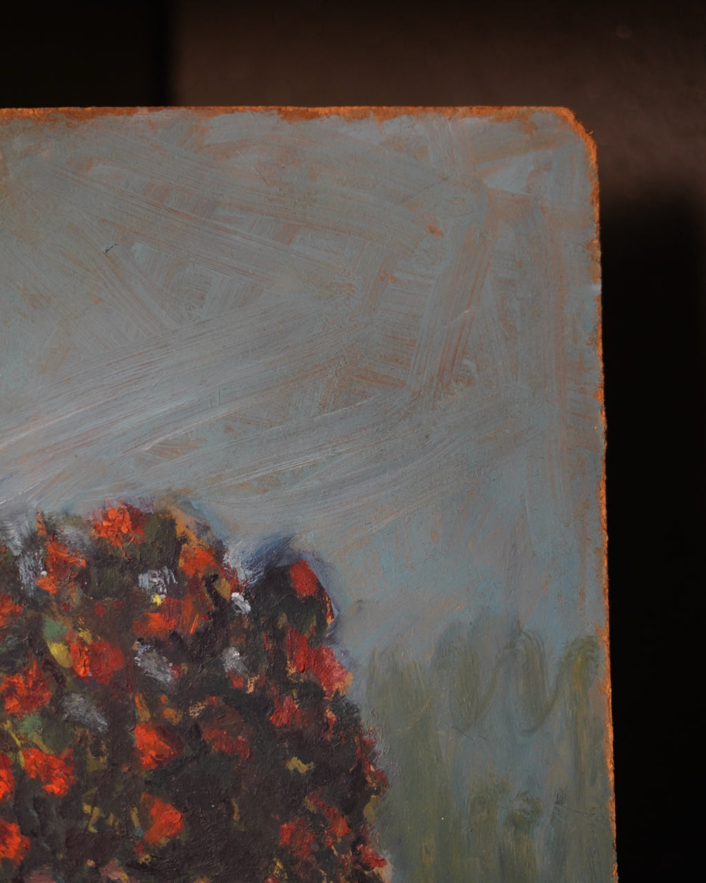 Original Floral Oil Painting on Board, edge detail