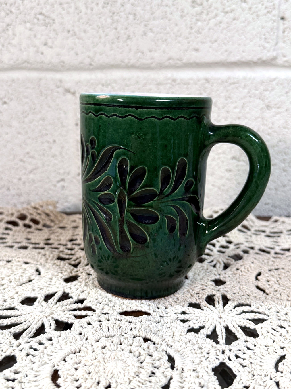 Vintage Hungarian Green Pottery Mug
