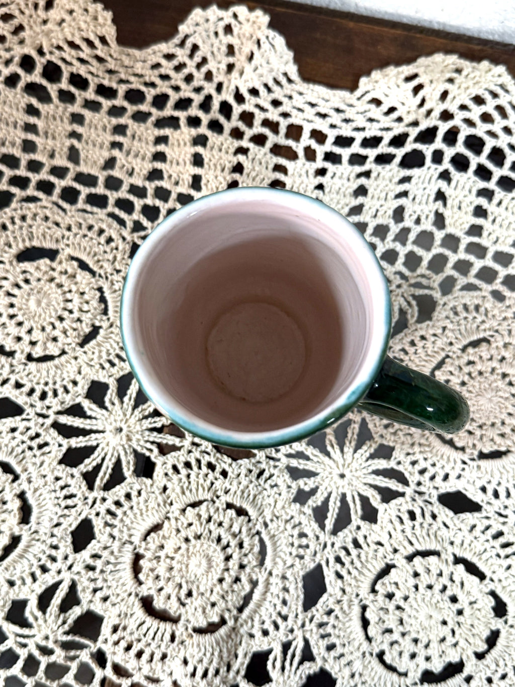 Vintage Hungarian Green Pottery Mug, inside