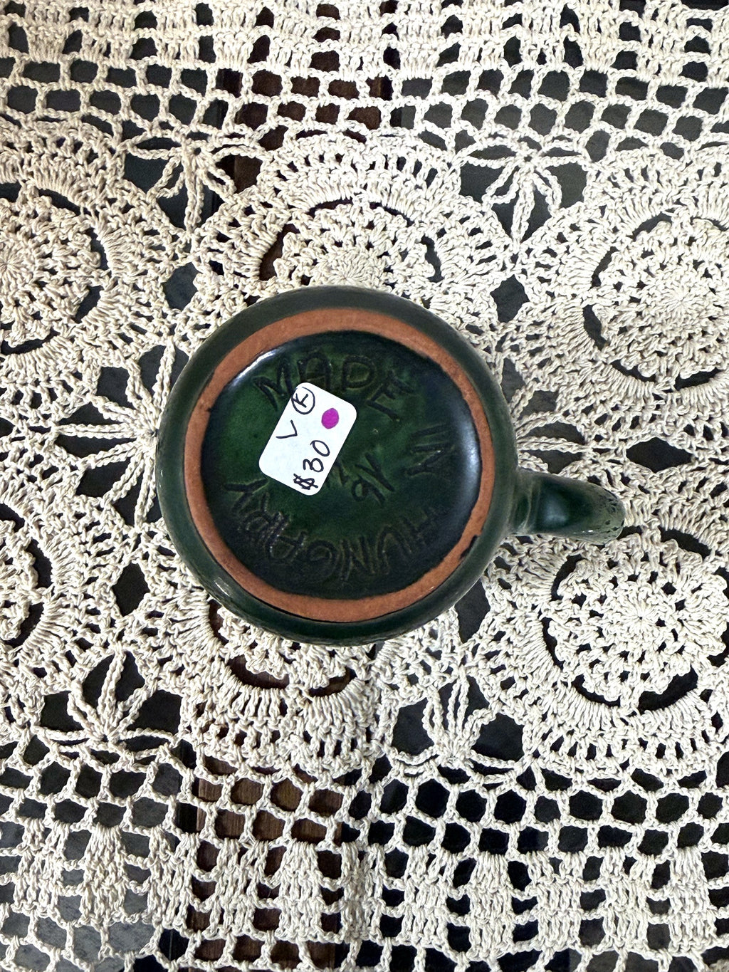 Vintage Hungarian Green Pottery Mug, Made in Hungary mark