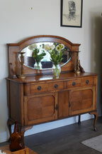 Vintage Quarter-Sawn Oak Buffet with Mirror — 1930s